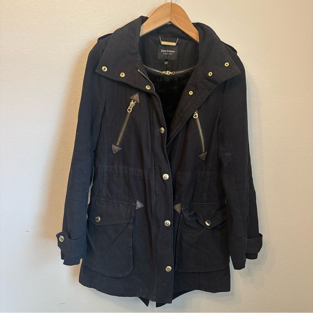 Juicy Couture Black Utility Coat with Gold Accents
